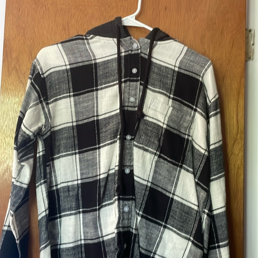 black and white flannel with hood